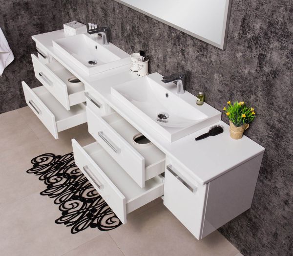 Badmöbel-Set SUSAN, Breite 210 cm, weiß, Waschtischunterbau montiert