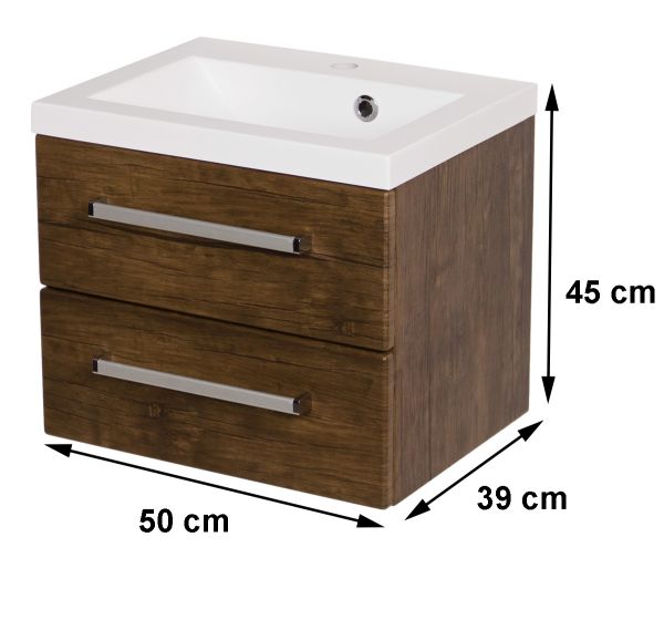 Badmöbel GENUA Breite 50 cm, Holzedkor antik, Waschtischunterschrank montiert