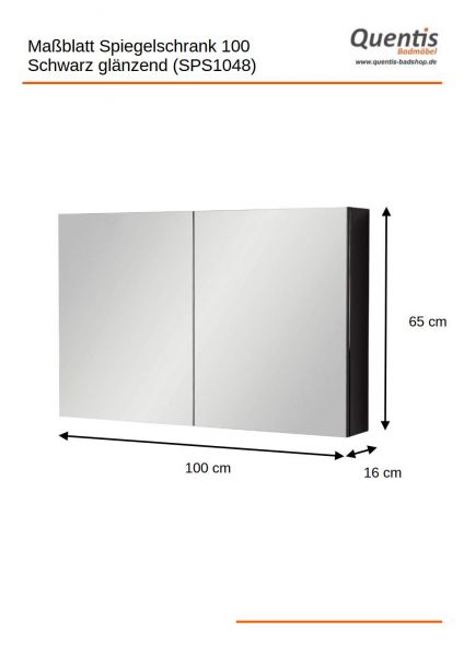 Spiegelschrank Breite 100 cm, schwarz glänzend, montiert