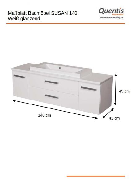 Maße Badmöbel SUSAN 140