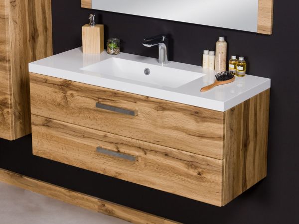 Badmöbel Genua, Breite 100 cm, Holzdekor Eiche Natur