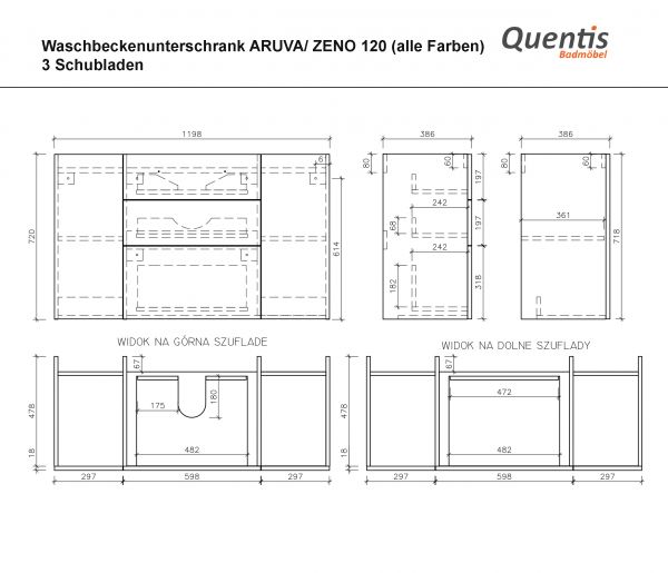 Badmöbel ARUVA Breite 120-XL, weiß, Waschtischunterschrank montiert