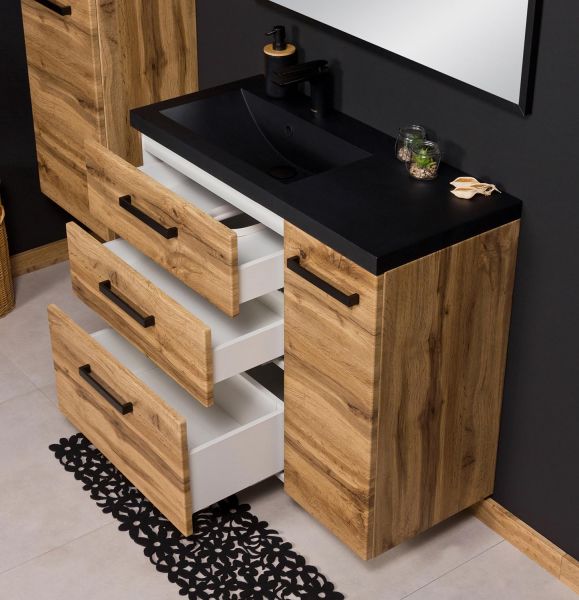 Badmoebel Fokus Loft 90 XL Eiche Natur Waschbecken schwarz matt