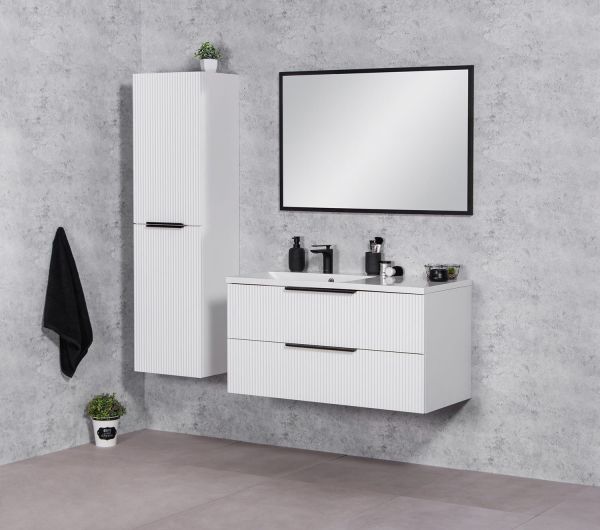 Quentis Badmoebel SYDNEY 100 cm weiß matt Waschtisch mit Unterschrank montiert SYDB100L