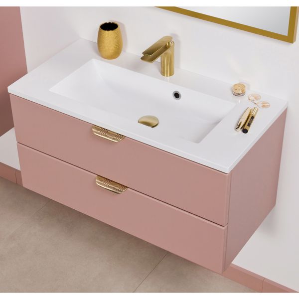 Badmöbel MAGNOLIA 80 cm Rosé satiniert, Waschtischunterschrank inkl. Waschbecken, montiert