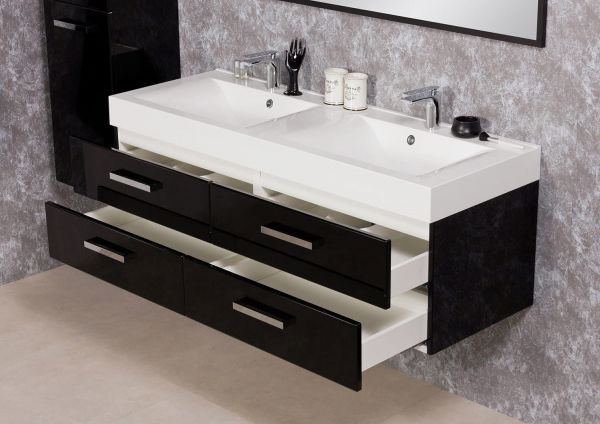 Doppelwaschplatz Aruva, Breite 140 cm, schwarz (AR1448D4S)