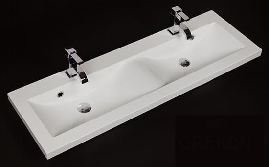 Badmöbel GENUA 120 cm weiß glänzend, Doppelwaschtisch mit Unterschrank, montiert