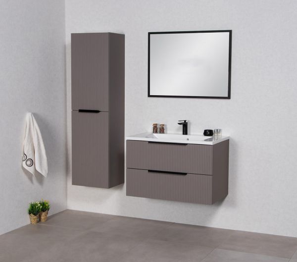 Badmoebel SYDNEY 80 cm Taube matt Waschtisch mit Unterschrank montiert SYDB80