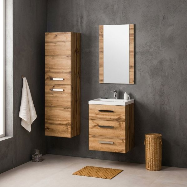Badmöbel GENUA 50 cm XL, Eiche Natur mit passendem Hochschrank