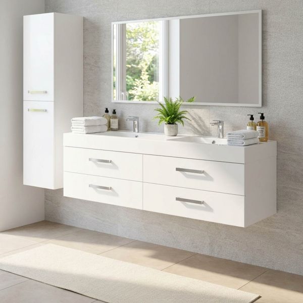 Badmöbel ARUVA Breite 160 cm, weiß, Doppelwaschtisch mit Unterschrank (montiert)