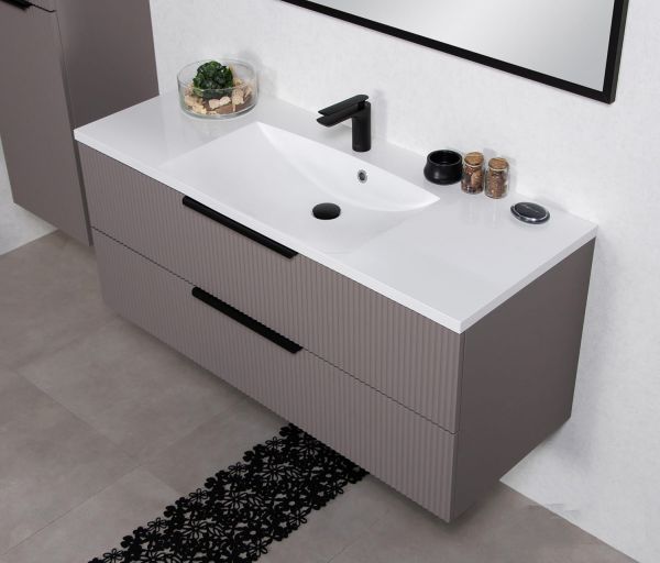 Badmöbel SYDNEY 120 cm, Taupe matt, Waschtisch und Unterschrank (montiert) mit Lamellenstruktur-Copy