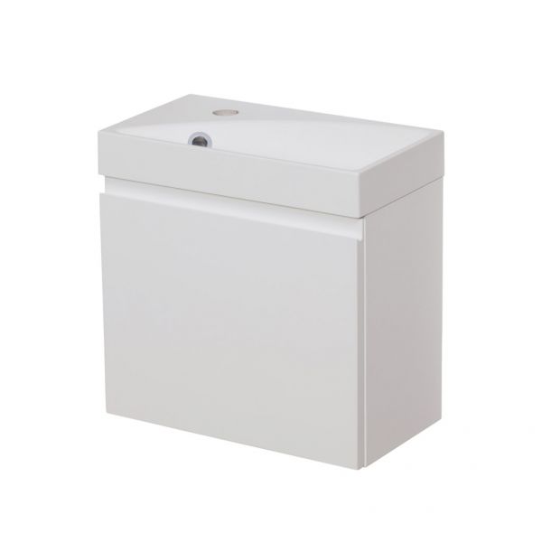 Gäste-WC Badmöbel RENA 40 cm, weiß glänzend, Waschbecken mit Unterschrank, vormontiert