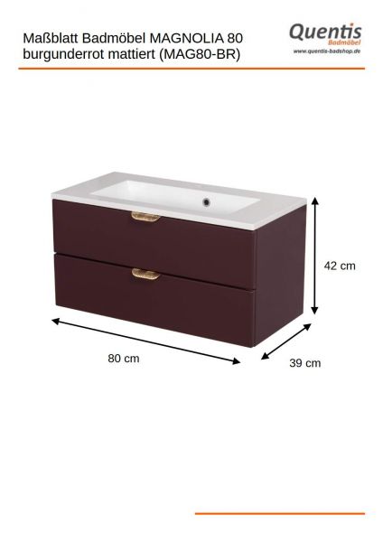 Quentis Badmöbel Magnolia 80 cm Waschbecken mit Unterschrank (MAG80-BR)