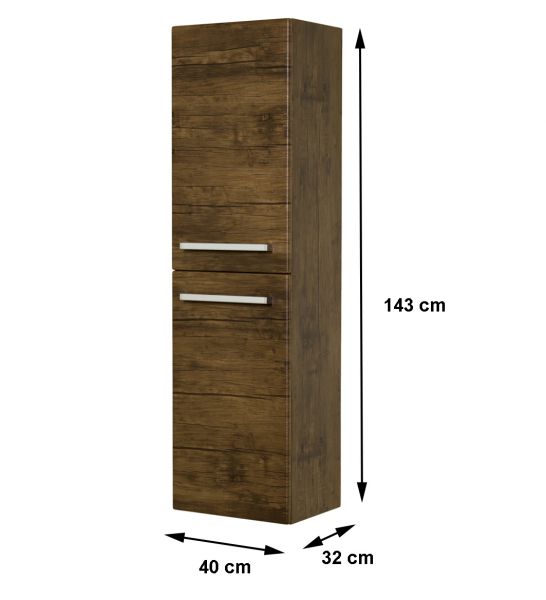 Bad-Hochschrank mit Wäschekorb, Holzdekor antik (HSG50WK)