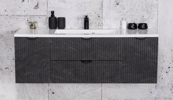 Badmöbel VIC Lamello 120 cm, graphit grau, Waschbecken und Waschtischunterbau (montiert)