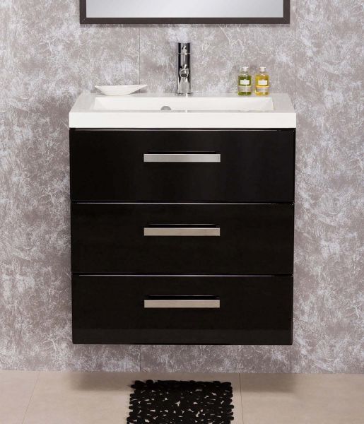 Badmöbel Genua, Breite 60 cm, 3 Schubladen, schwarz (GE6348)