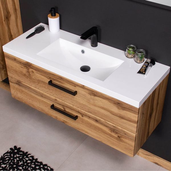 Badmöbel FOKUS LOFT 100, Eiche Natur, Waschtisch mit Unterbau, vormontiert