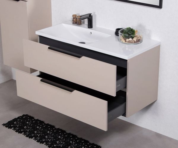 Badmöbel SYDNEY 100 cm, Macadamia matt, Waschtisch und Unterschrank (montiert)