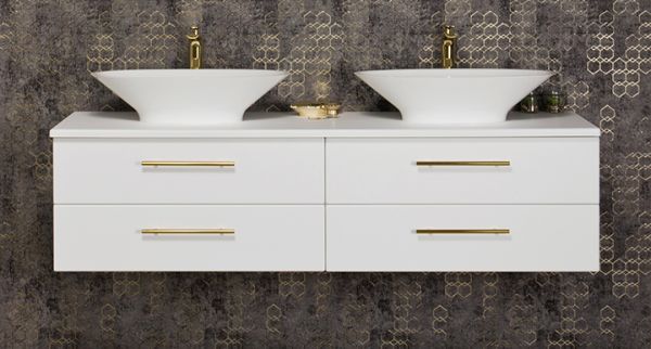Badmöbel BELLI 160 cm, Weiß seidenmatt, Doppelwaschplatz inkl. 2 Aufsatzbecken