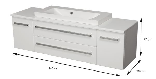 Badmöbel SUSAN Breite 140 cm, weiß, Waschtischunterschrank montiert