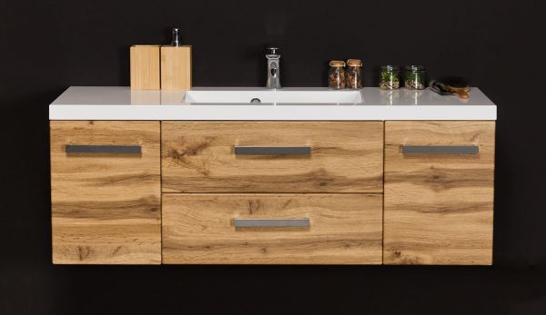 Badmöbel GENUA 120 cm, Eiche Natur, Waschtischunterbau montiert