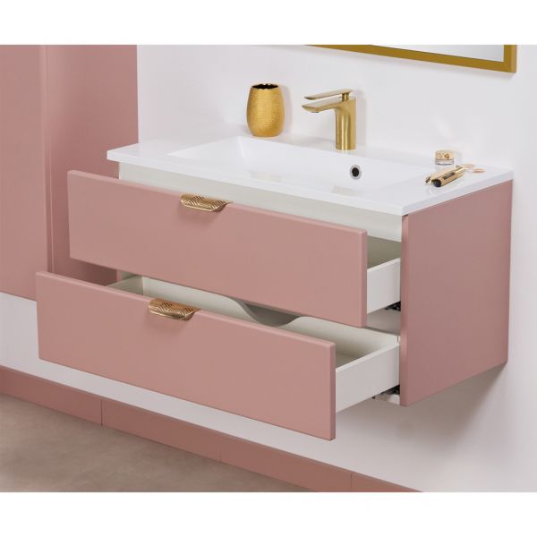 Badmöbel MAGNOLIA 80 cm Rosé satiniert, Waschtischunterschrank inkl. Waschbecken, montiert