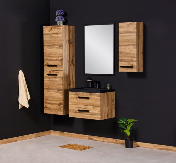 Badmoebel Fokus Loft 60 cm Eiche Natur Waschbecken schwarz matt FKSN60262