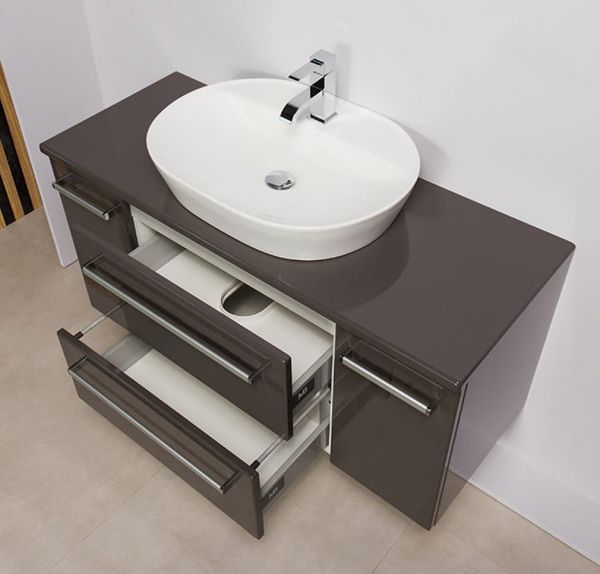 Badmöbel Serena 120 mit Aufsatzwaschtisch, grafitgrau glänzend