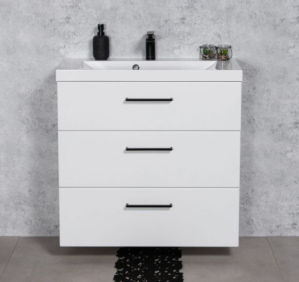 Badmoebel DOMINO SLim-Line 80 Tiefe 35 cm weiß matt Waschtisch und Unterschrank montiert