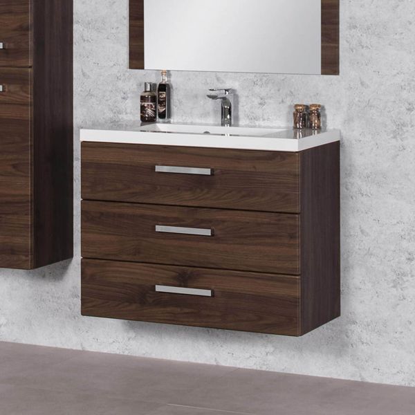 Waschplatzset Genua, Breite 80 cm, nussbaum, vormontiert