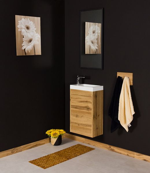 Badmöbel Guest 40, Unterschrank Eiche Natur , Waschbecken weiß, GT4062-2