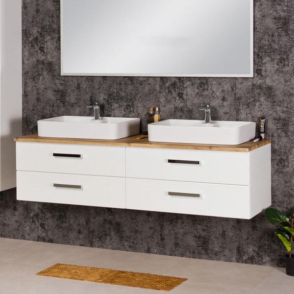 Badmöbel ARUVA Breite 160 cm, weiß-eiche, Waschtischunterschrank als Einzel-oder Doppelwaschplatz