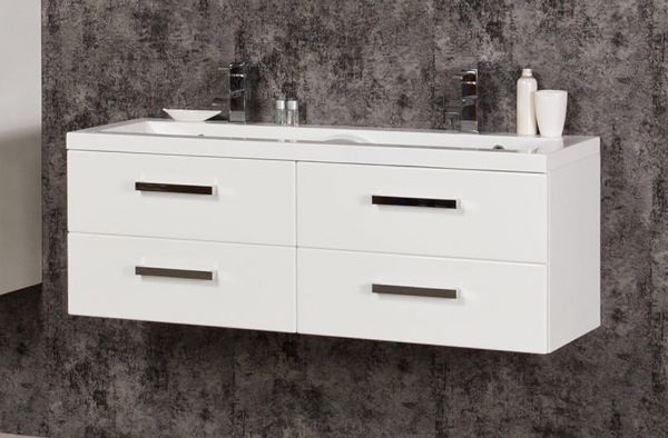 Doppelwaschtisch GENUA mit Unterschrank 120 cm, weiß Hochglanz, vormontiert