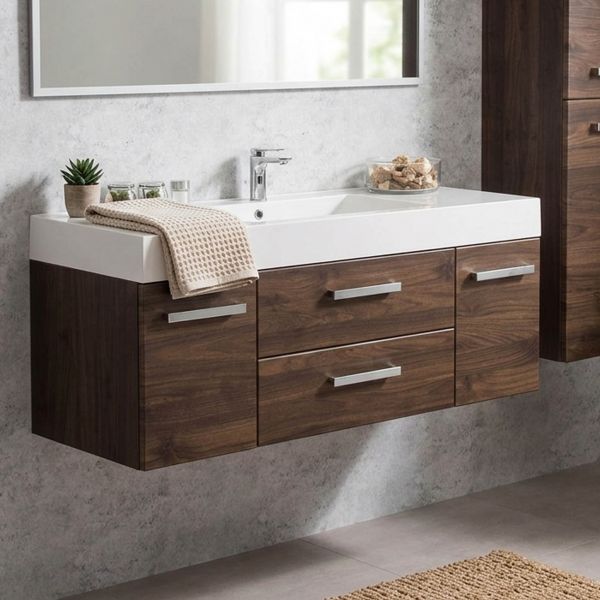 Badmöbel ZENO Breite 140 cm, Nussbaum Waschtischunterbau montiert