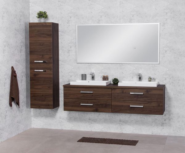 Badmöbelset Doppelwaschplatz SUSAN, Breite 160 cm, Nussbaum, montiert