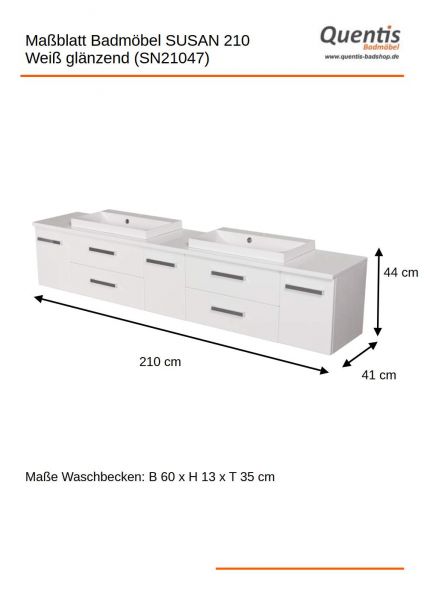Badmöbel-Set SUSAN, Breite 210 cm, weiß