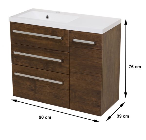 Waschplatz Genua Breite 90 cm, Front und Korpus Holzdekor antik, GE9350