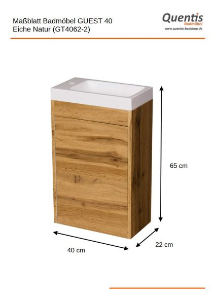 Gäste-WC Möbel GUEST Breite 40 cm, Eiche Natur, vormontiert