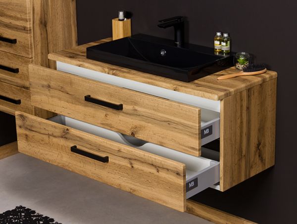 Badmöbel Susan-Loft 100, Eiche Natur, Waschbecken schwarz, SN-L-1062-2S