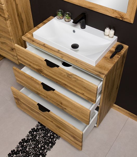 Badmöbel VICTA 80, Unterbau mit 3 Schubladen, Eiche Natur (Art.Nr. VIC80362-W)