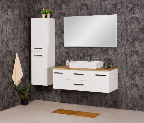 Quentis Waschplatzset ARUVA 120, inkl. Keramikaufsatzbecken, weiß/ eiche (AR1247NE-L)