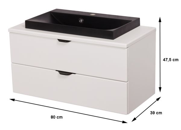 Waschplatz VICTA 80, seidenmatt weiß, Waschbecken schwarz matt (Art.Nr. VIC80247-S)