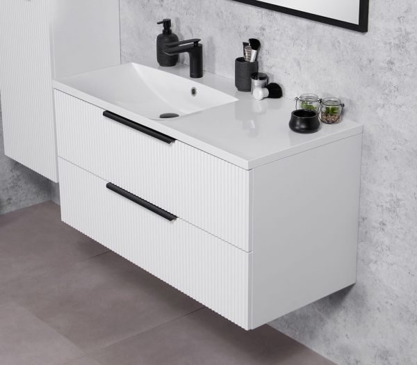 Quentis Badmoebel SYDNEY 100 cm weiß matt Waschtisch mit Unterschrank montiert SYDB100L