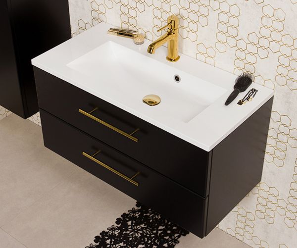 Badmöbelset Belli, Breite 80 cm, Schwarz matt (BL8048)