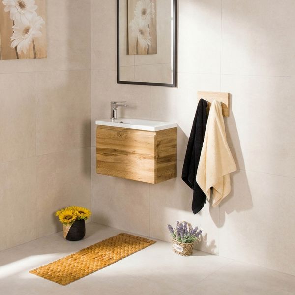 Badmöbel FAROS 50 cm, Eiche, Gäste-WC Möbelset, Unterschrank montiert