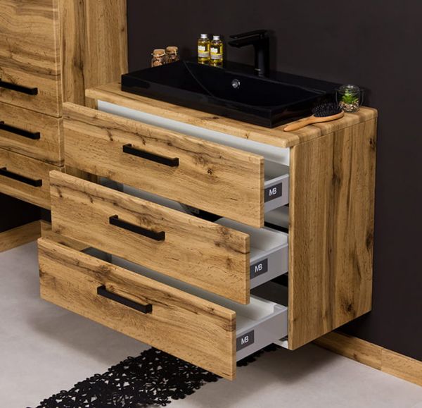 Waschplatz Susan-Loft 80, Eiche Natur, Waschbecken schwarz, SN-L-8362