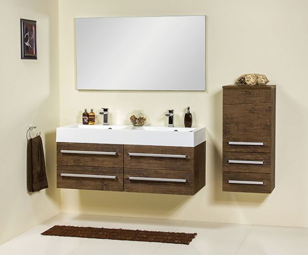 Doppelwaschplatz Zeno, Breite 120 cm, Ausführung Holzdekor antik, ZE1250-D-4S