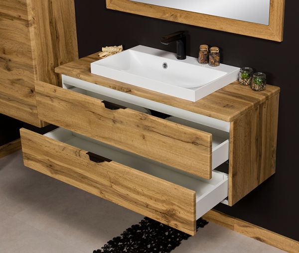 Badmöbel VICTA 100, Eiche Natur, Waschbecken weiß (Art.Nr. VIC10262-W)