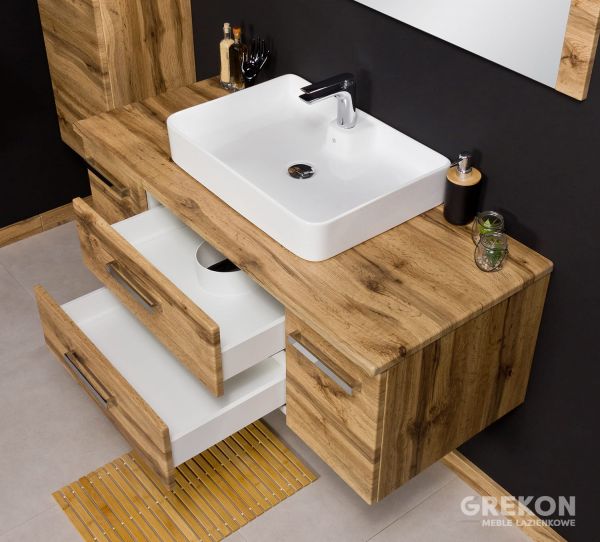 Badmöbel ZENO, Breite 120 cm, Eiche Natur, Keramikaufsatzbecken LUNA