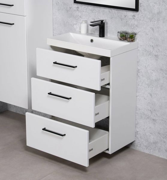 Badmöbel DOMINO SLim-Line 60 cm, weiß matt, Waschtisch und Unterschrank (montiert)